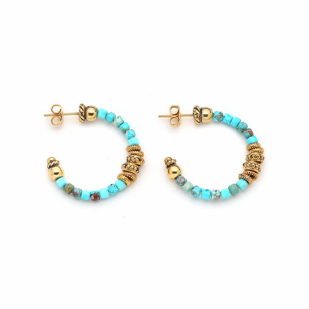 Lure Turquoise Natural Stone Gold Plated Hoop Earrings - 1