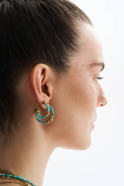 Lure Turquoise Natural Stone Gold Plated Hoop Earrings - 2