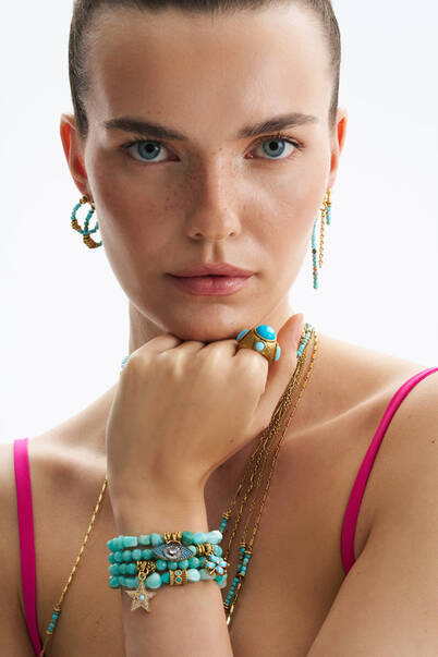 Lure Turquoise Natural Stone Gold Plated Hoop Earrings - 4