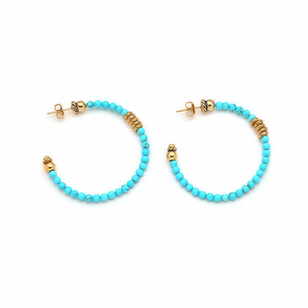 Lush Turquoise Natural Stone Gold Plated Hoop Earring - 1