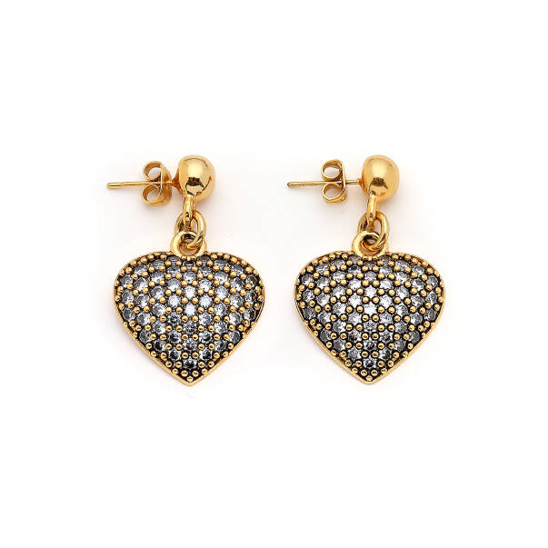 Margot Gold Plated Heart Zircon Charm Pins Earrings - 1