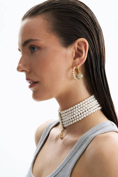 Mirage Pearl Gold Plated Hoop Pinned Earrings - 2