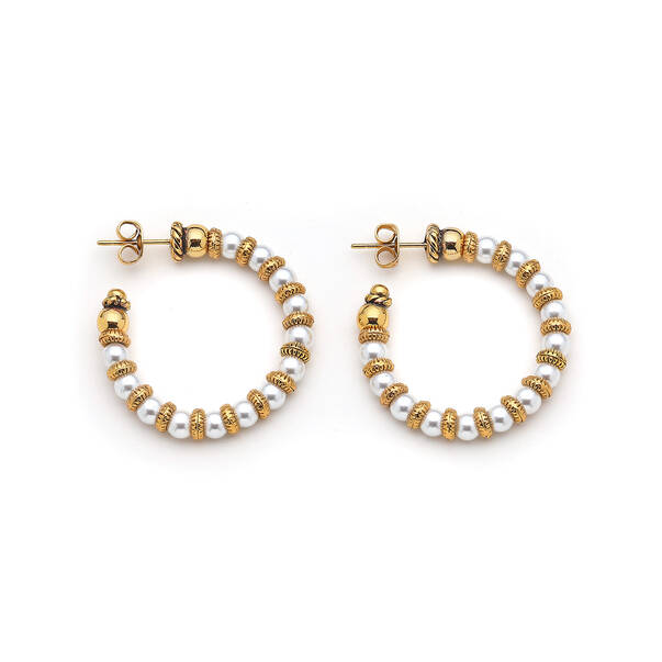 Mirage Pearl Gold Plated Hoop Pinned Earrings - 1