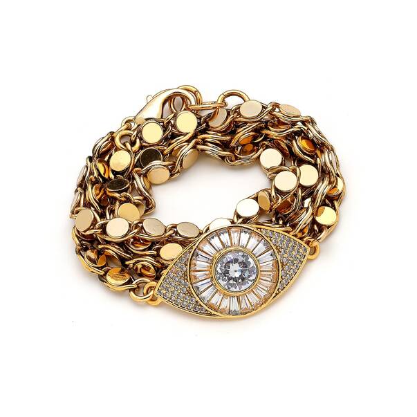 Mystic Gaze Gold Plated Zircon Eye Charm Multi-Chain Bracelet - 1