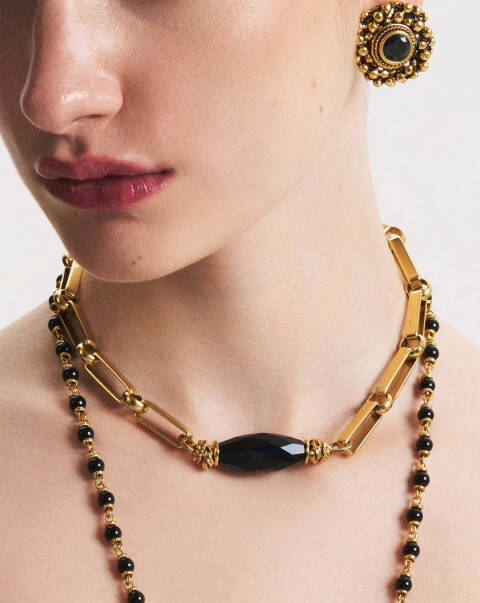 Mystic Onyx Gold Plated Chain Necklace - 2