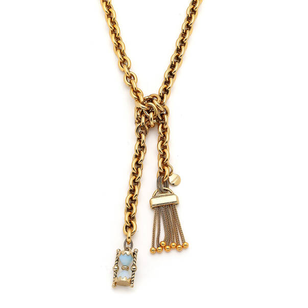 Time Flies By Gold Plated Tassel, Hourglass Charm Chain Necklace - 2