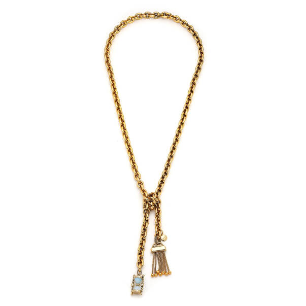 Time Flies By Gold Plated Tassel, Hourglass Charm Chain Necklace - 1