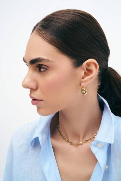 Nix Gold Plated Hoop Pinned Earrings - 2