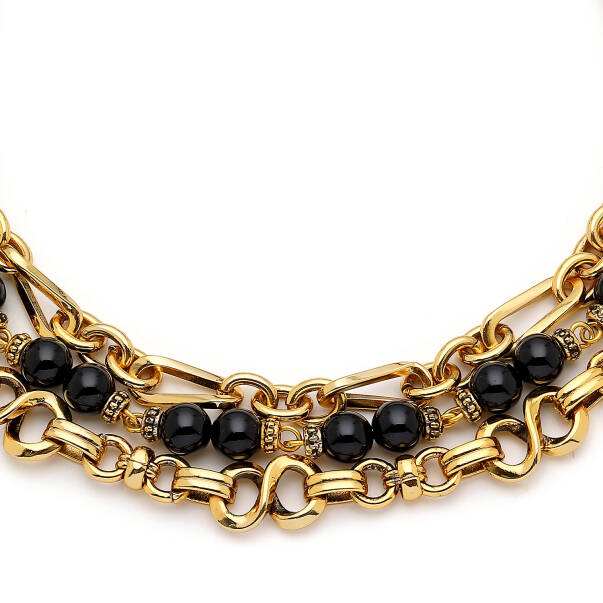 Noir Lumina Onyx Gold Plated Multi Chain Necklace - 3