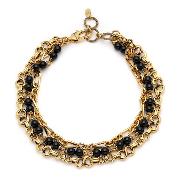 Noir Lumina Onyx Gold Plated Multi Chain Necklace - 1