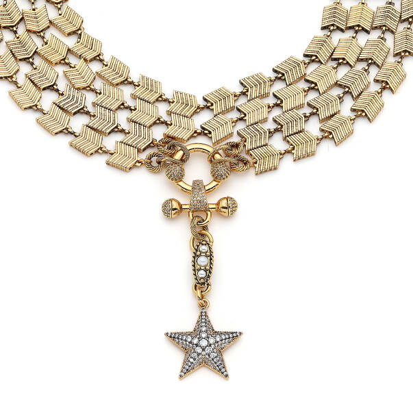 North Star Choker Altın Kaplama Yıldız Zirkon Charm Çoklu Zincir Kolye - 4