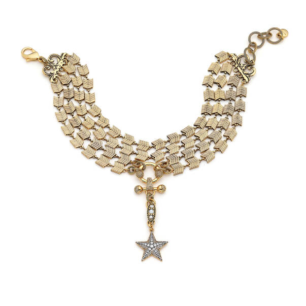 North Star Choker Altın Kaplama Yıldız Zirkon Charm Çoklu Zincir Kolye - 1