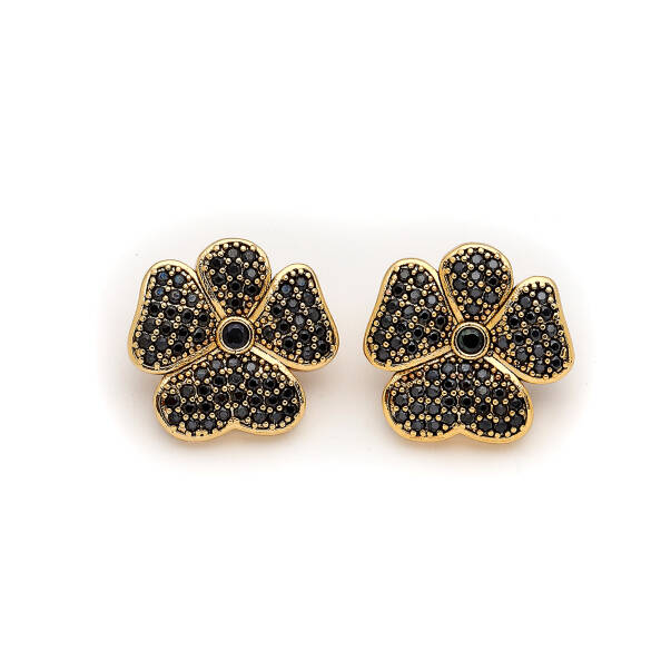 Olivia Gold Plated Clover Zircon Pins Earring - 1