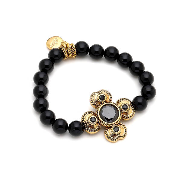 Onyxia Onyx Gold Plated Zircon Clover Charm Bracelet - 1