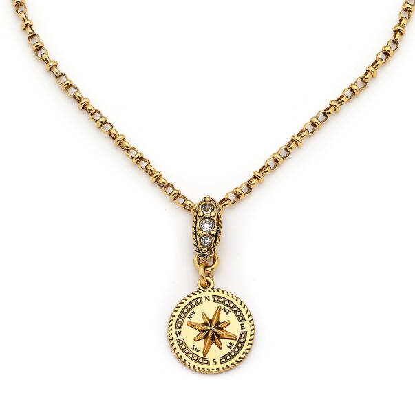 Oriented Gold Plated Compass Charm Chain Necklace - 4