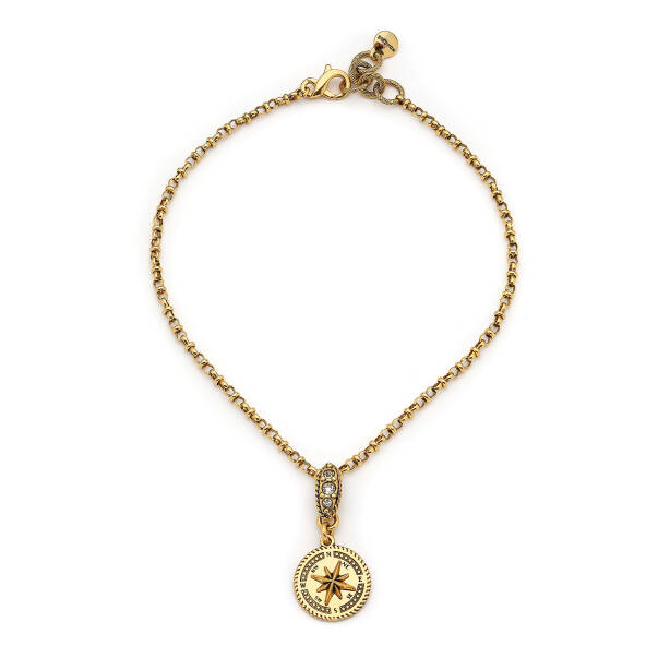 Oriented Gold Plated Compass Charm Chain Necklace - 1