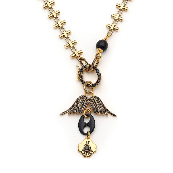 Over The Clouds Gold Plated Melek Wing Charm Chain Necklace - 2