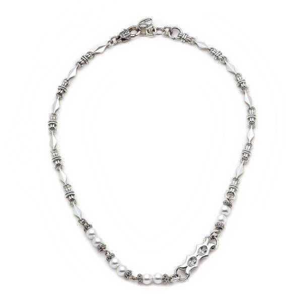 Pearly Silver Plated Chain Necklace - 1