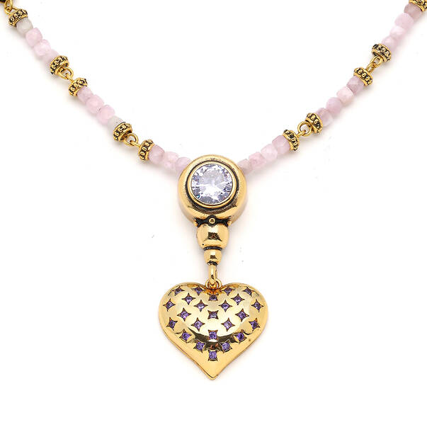 Plum Elegan Zirkon Lila Heart Charm Necklace - 2