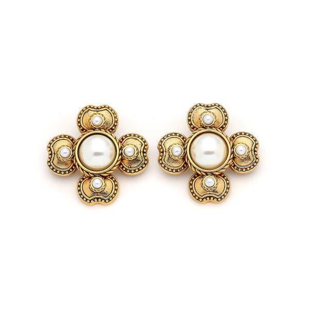 Prosper Gold Plated Pearl Clover Charm Pins Earring - 1