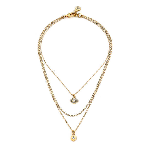 Protection Gold Plated Eye Zircon Charm Multi Chain Necklace - 1