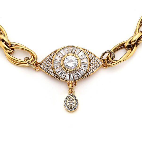 Protector Choker Gold Plated Eye Zircon Charm Chain Necklace - 3