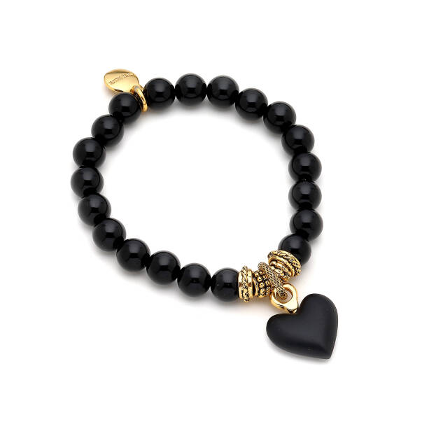 Raven Onyx Gold Plated Heart Charm Charm Bracelet - 1