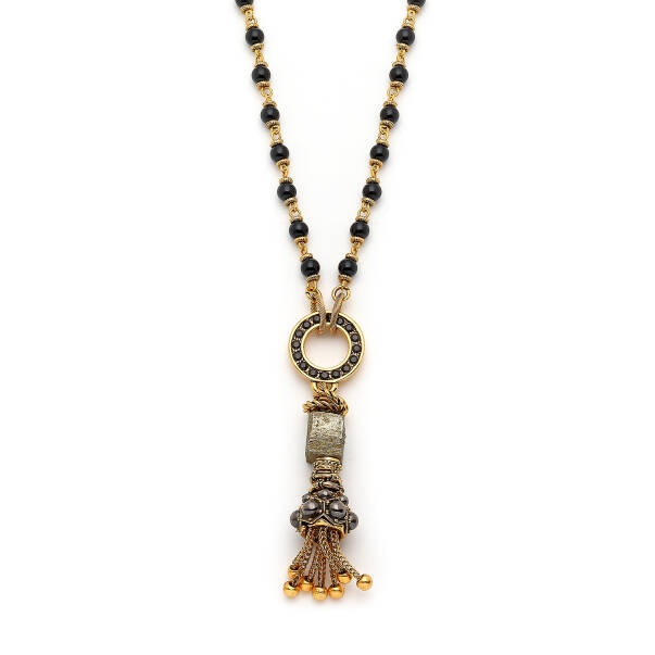 Sable Onyx Gold Plated Tassel Necklace - 3