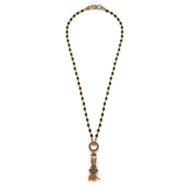 Sable Onyx Gold Plated Tassel Necklace - 1