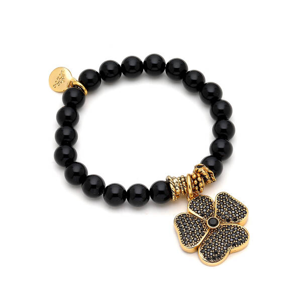 Sable Onyx Gold Plated Zircon Clover Charm Bracelet - 1