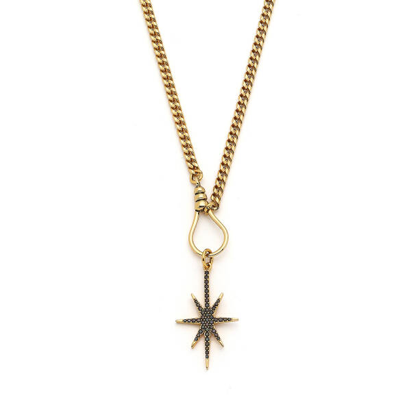 Secret Love Gold Plated Zircon Star Charm Chain Necklace - 3