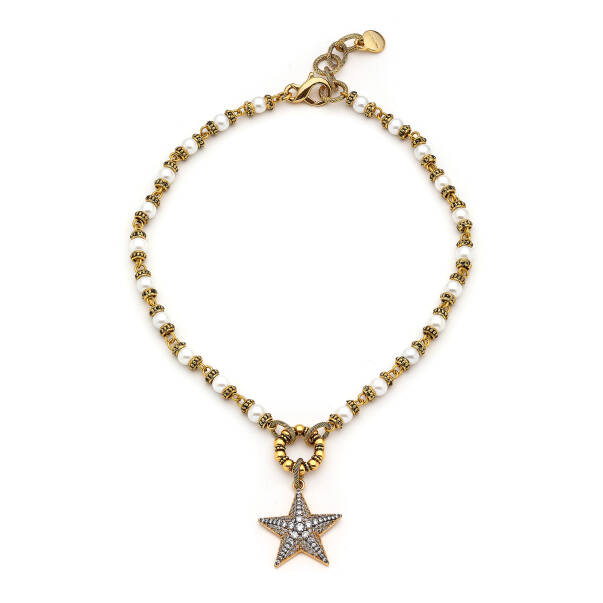 Sherrif Pearl Gold Plated Star Zircon Charm Necklace - 1