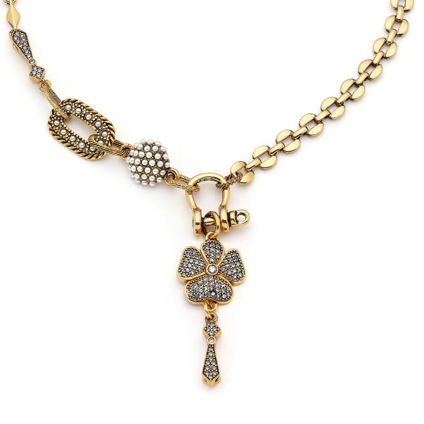 Shine Gold Plated Clover Zircon Charm Chain Necklace - 3