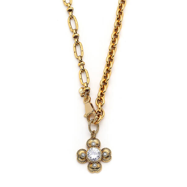 Shining Clover Gold Plated Clover Zircon Charm Chain Necklace - 4