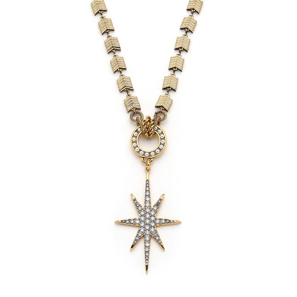 Shining Star Gold Plated Star Zircon Charm Chain Necklace - 3