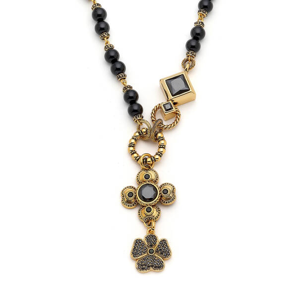 Solace Onyx Gold Plated Clover Zircon Charm Necklace - 3