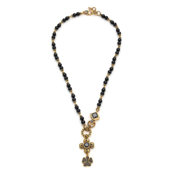 Solace Onyx Gold Plated Clover Zircon Charm Necklace - 1