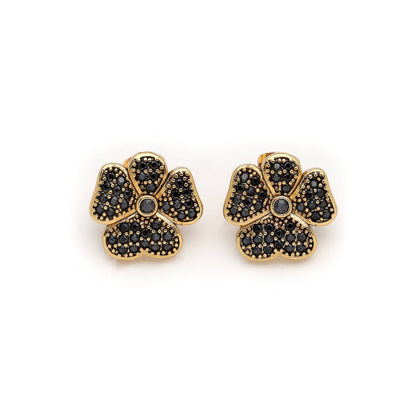 Sophia Gold Plated Clover Zircon Pins Earring - 1