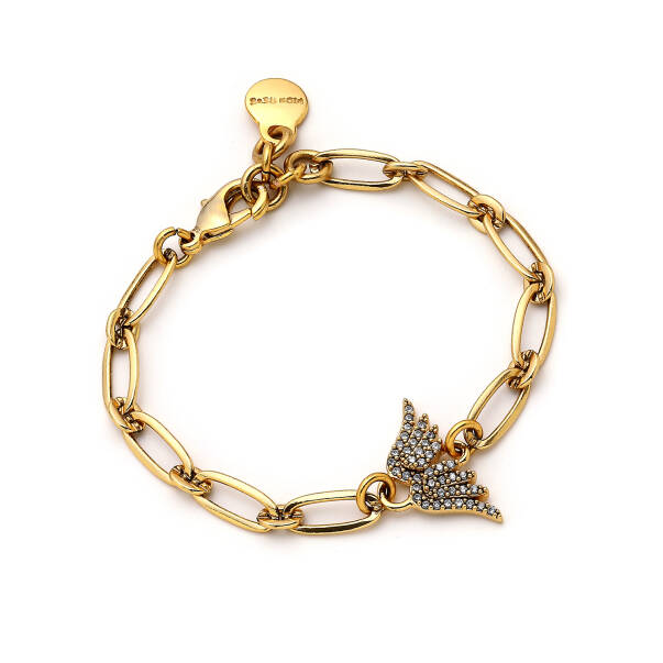 Soren Crystal Gold Plated Angel Wing Charm Chain Bracelet - 1