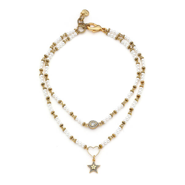 Splendid Pearl Gold Plated Star Zircon Charm Multi Necklace - 1