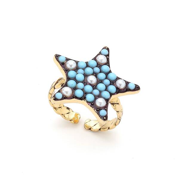 Star Turquoise Gold Plated Ring - 1