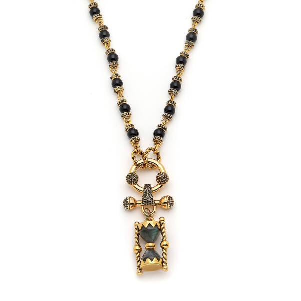 Timezone Onyx Gold Plated Hourglass Charm Necklace - 3