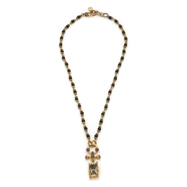 Timezone Onyx Gold Plated Hourglass Charm Necklace - 1