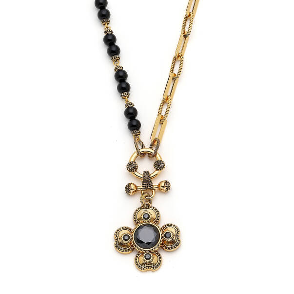 Too Chic Onyx Gold Plated Clover Zircon Charm Chain Necklace - 3