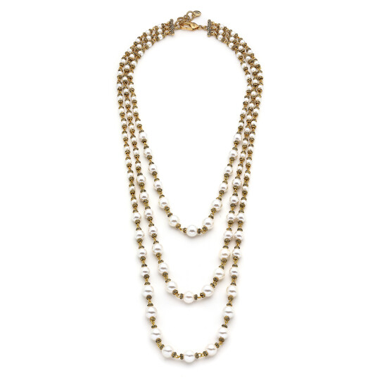 Triple Trouble Pearl Gold Plated Multi Necklace 