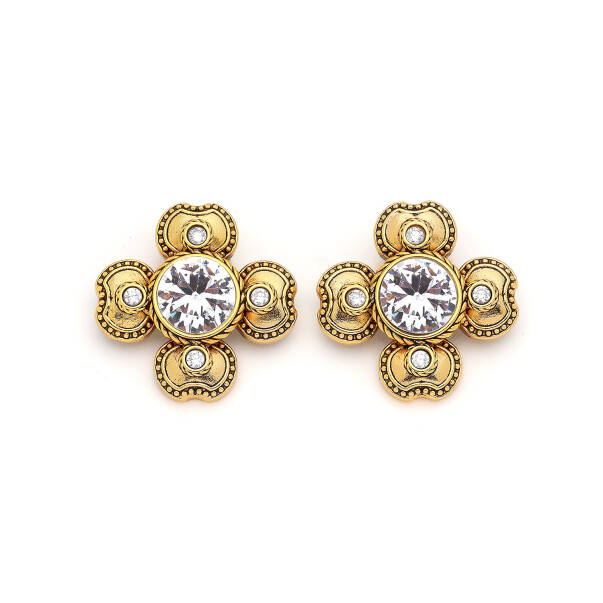 Verdant Gold Plated Zircon Clover Charm Pins Earring - 2