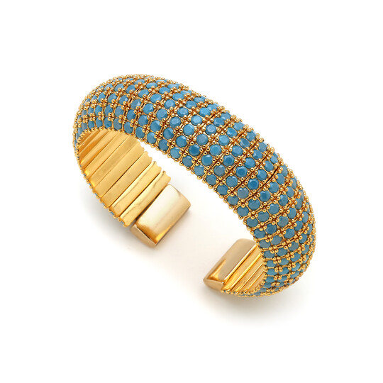 Viola Turquoise Zircon Gold Plated Cuff Bracelet 